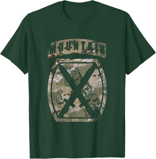 10th Mountain Division Patch - 10th MTN OCP Multicam Camo T-Shirt - T-Shirt | Forest