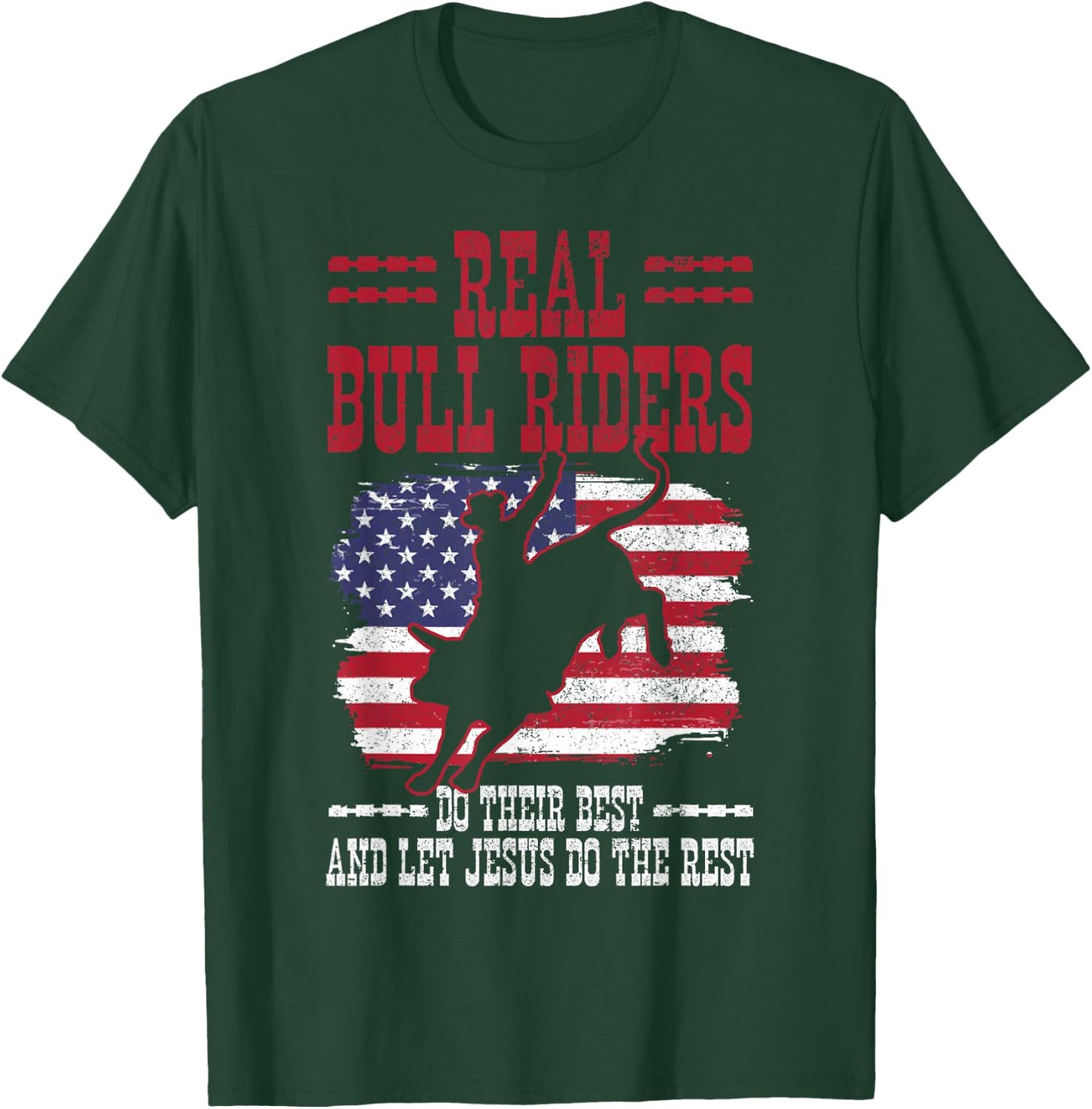 Bull Riding American Flag Rodeo Patriotic Christian Rider T-Shirt - T-Shirt | Forest