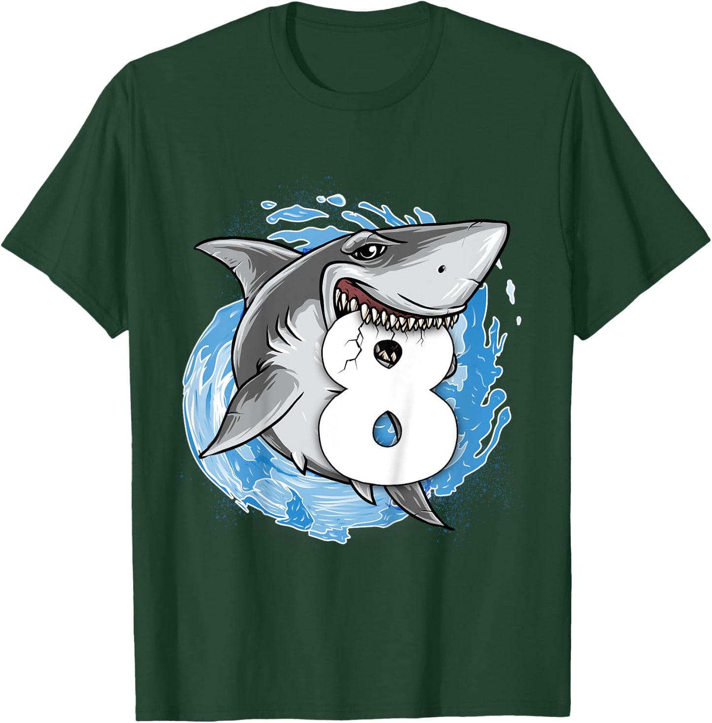 Kids Shark 8th Birthday Boy 8 year old Shark Theme Party 8 Shark T-Shirt - T-Shirt | Forest
