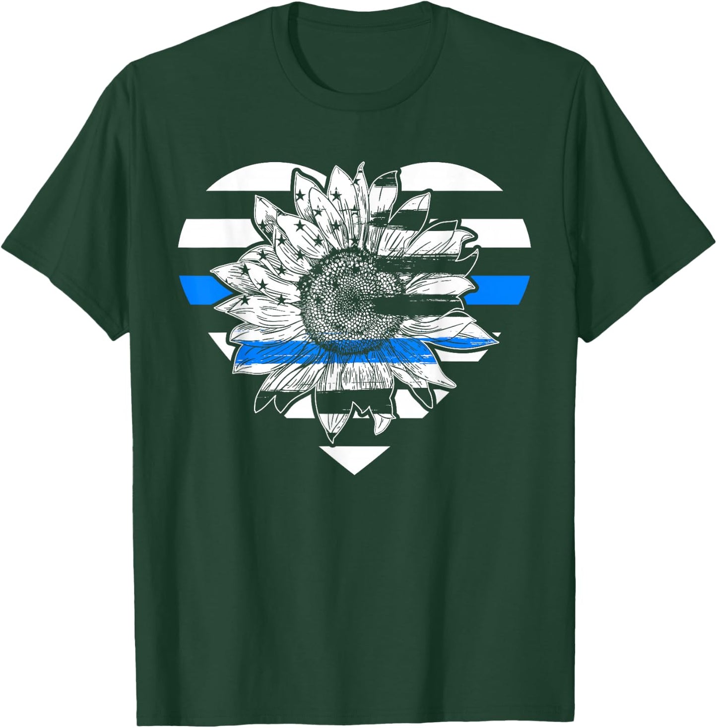 Thin Blue Line Sunflower Law Enforcement Police Officer Cop T-Shirt - T-Shirt | Forest