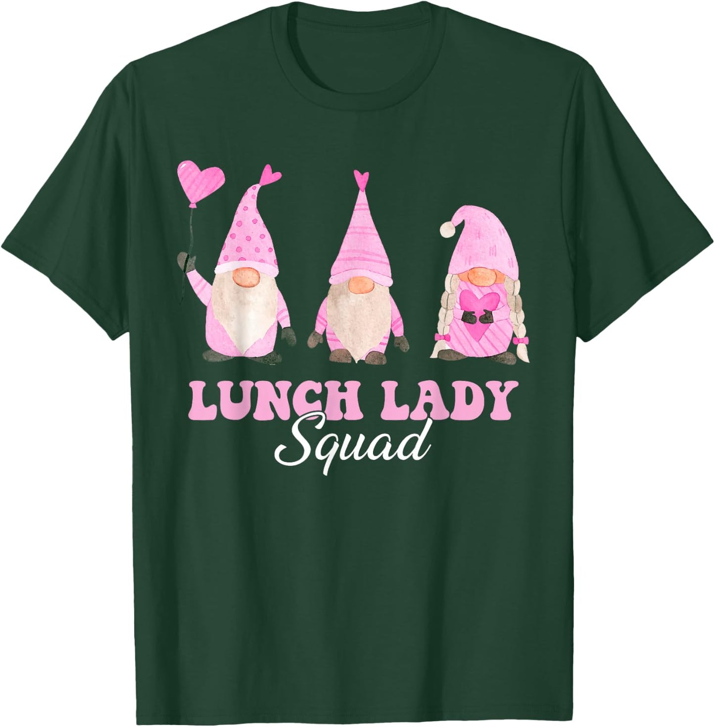 Lunch Lady Teacher Squad Valentines Day Gnomes Holding Heart T-Shirt - T-Shirt | Forest