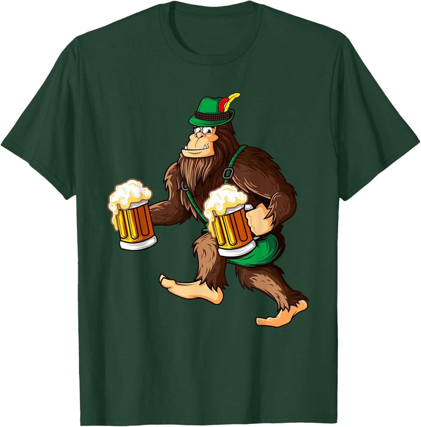 Funny Bigfoot Lederhosen Prost Beer Mug Beerfest Oktoberfest T-Shirt - T-Shirt | Forest
