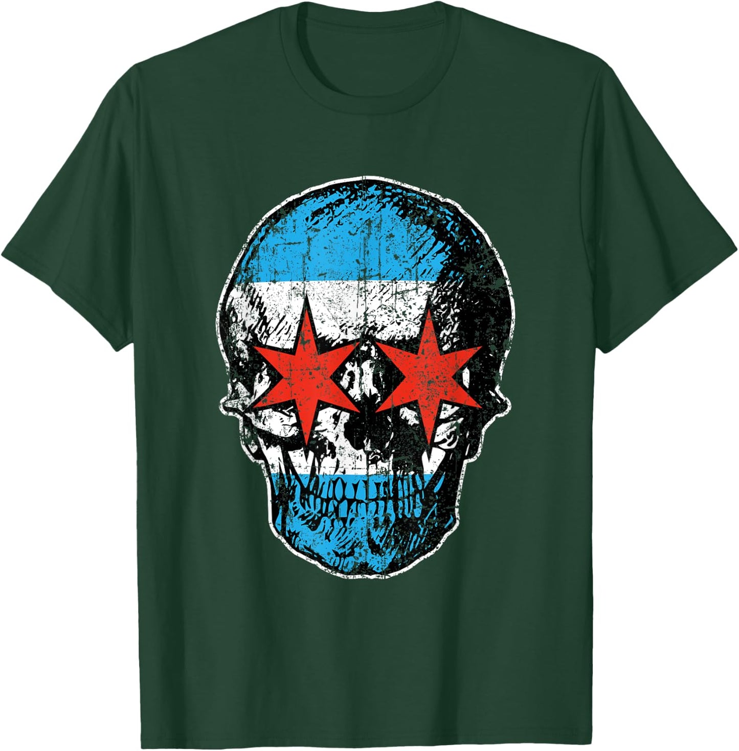 Vintage Distressed Chicago Flag Skull City Pride T-Shirt - T-Shirt | Forest