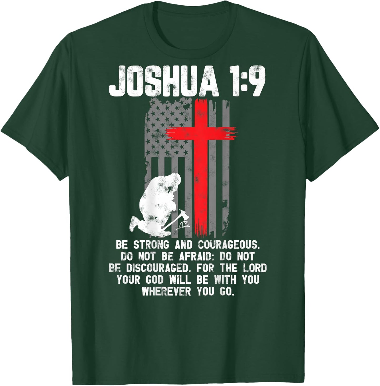 Thin Red Line Firefighter Cross Bible Verse Christian T-Shirt - T-Shirt | Forest