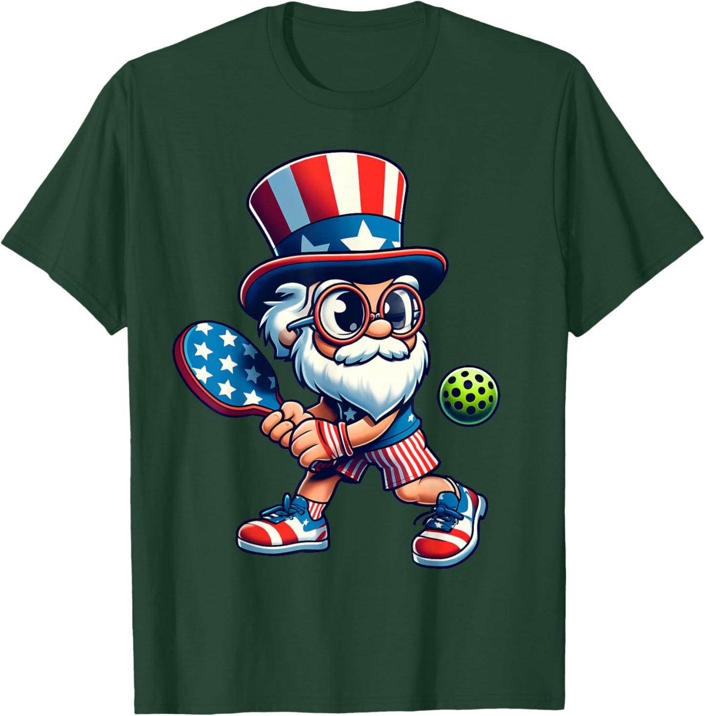 Pickleball 4th Of July Uncle Sam Independence Day USA Women Kids Men T-Shirt - T-Shirt | Forest