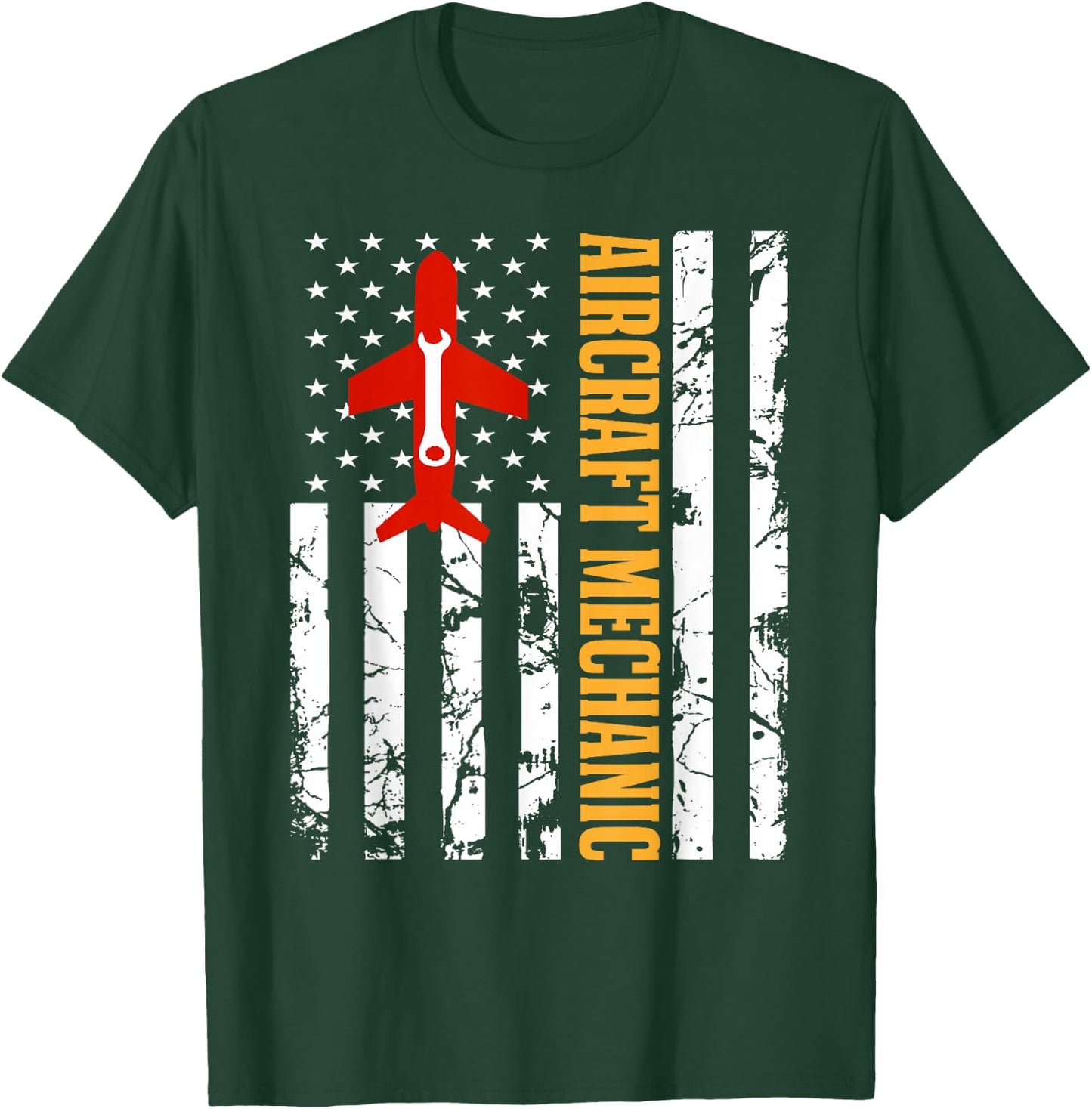 Aircraft Mechanic USA Flag Airplane Technician Aviation Gift T-Shirt - T-Shirt | Forest