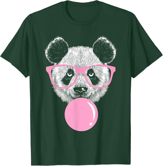 Cool Panda Face Eating Gum And Makes A Bubble Cute Panda T-Shirt - T-Shirt | Forest