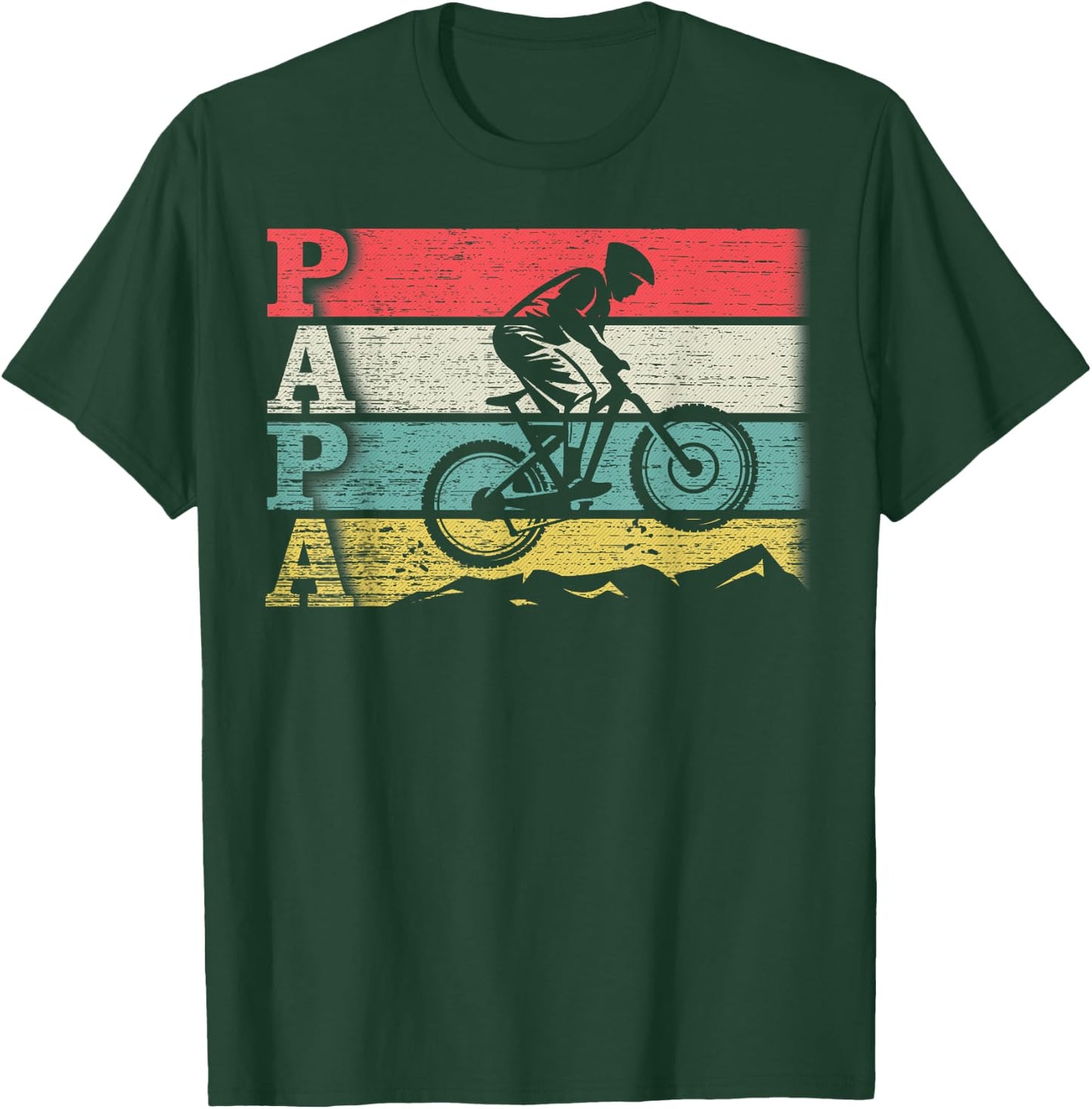 Vintage Retro Cycling Papa Mountain Biking Rider Silhouette T-Shirt - T-Shirt | Forest