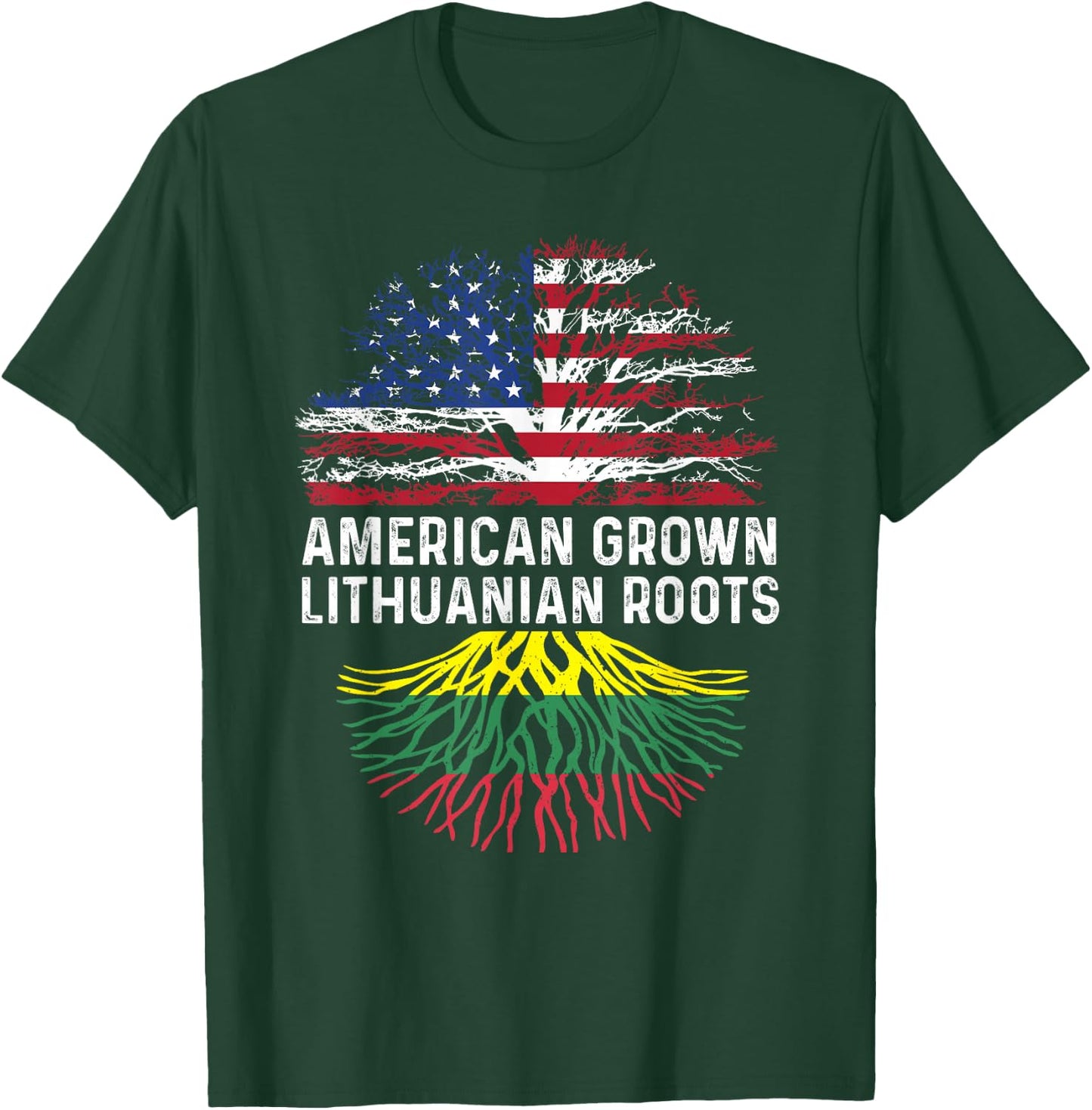 American Grown Lithuanian Roots Lithuania Flag Family Tree T-Shirt - T-Shirt | Forest