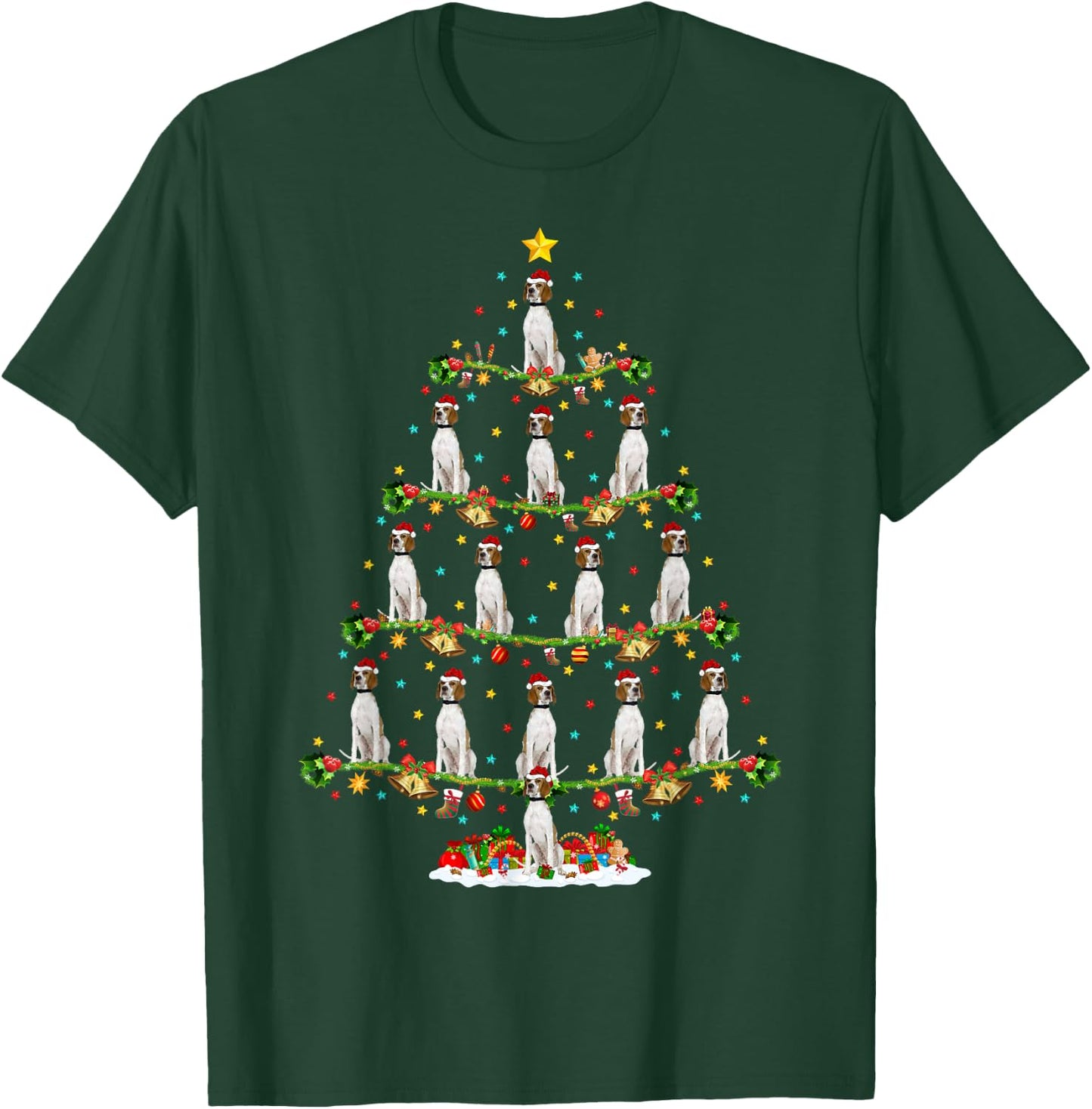 Xmas Tree Lighting Santa English Pointer Dog Christmas T-Shirt - T-Shirt | Forest