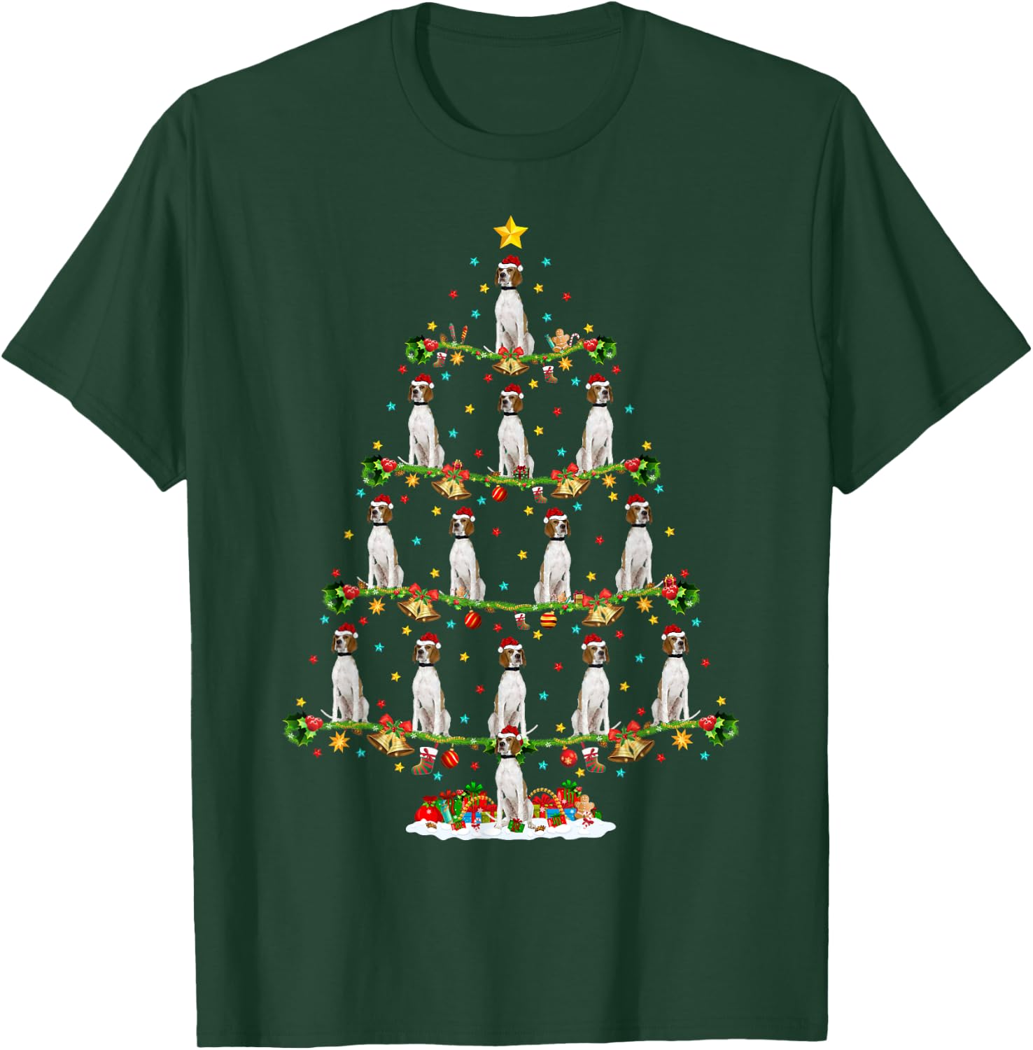 Xmas Tree Lighting Santa English Pointer Dog Christmas T-Shirt - T-Shirt | Forest