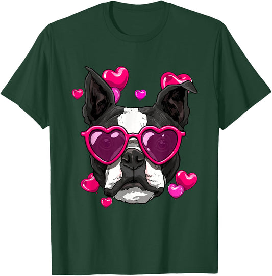 Boston Terrier Valentines Day Shirt Heart Dog Lover T-Shirt - T-Shirt | Forest