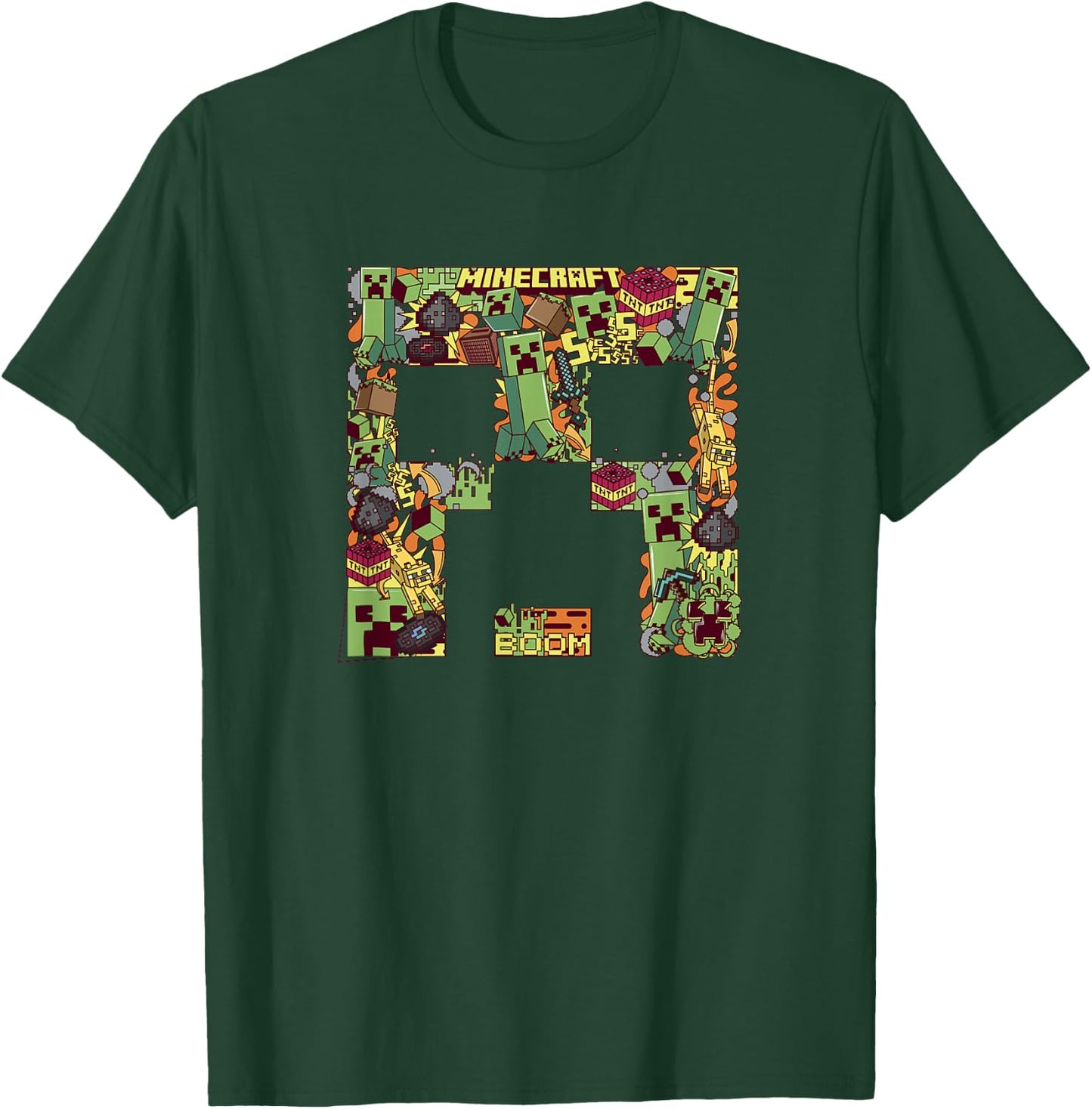 Minecraft Creeper Big Face Collage T-Shirt - T-Shirt | Forest