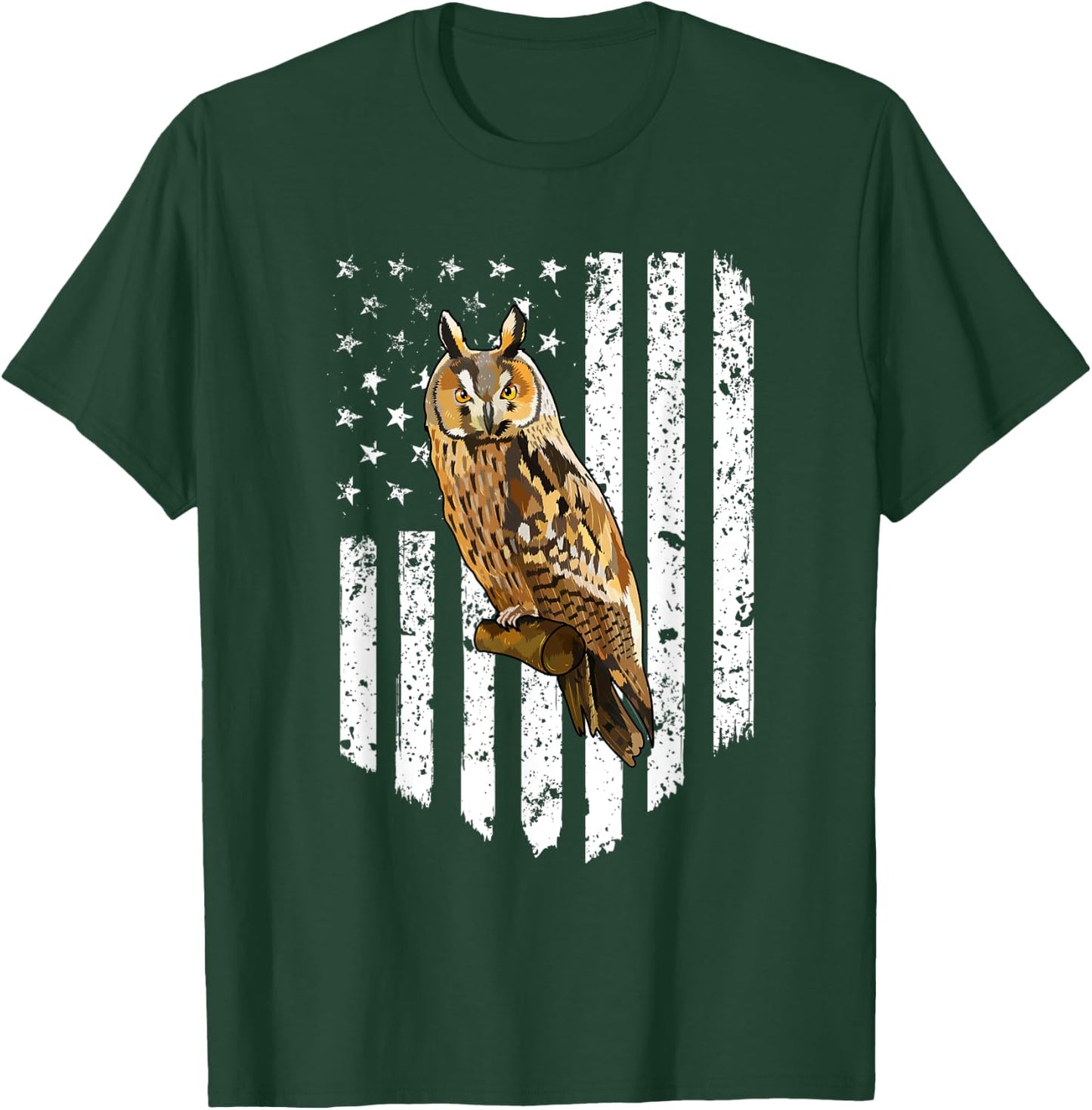 White American Flag Long-eared Owl Bird 4th Of July Men T-Shirt - T-Shirt | Forest