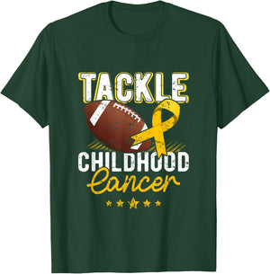Childhood Tackle Childhood Cancer Awareness Football Gold T-Shirt - T-Shirt | Forest