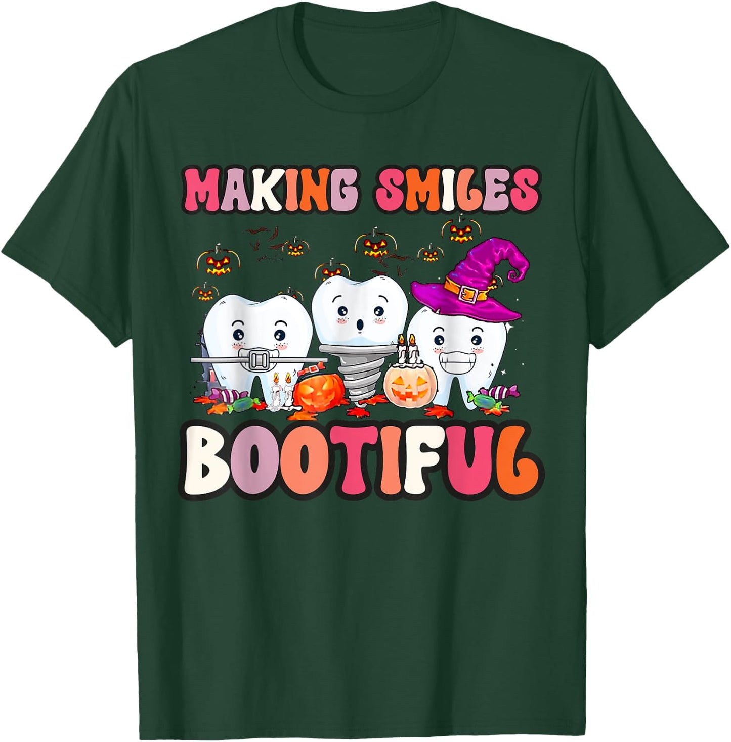 Making Smiles Bootiful Funny Ghost Dentist Halloween Dental T-Shirt - T-Shirt | Forest