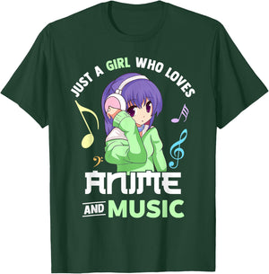 Just A Girl Who Loves Anime and Music Women Anime Musician T-Shirt - T-Shirt | Forest
