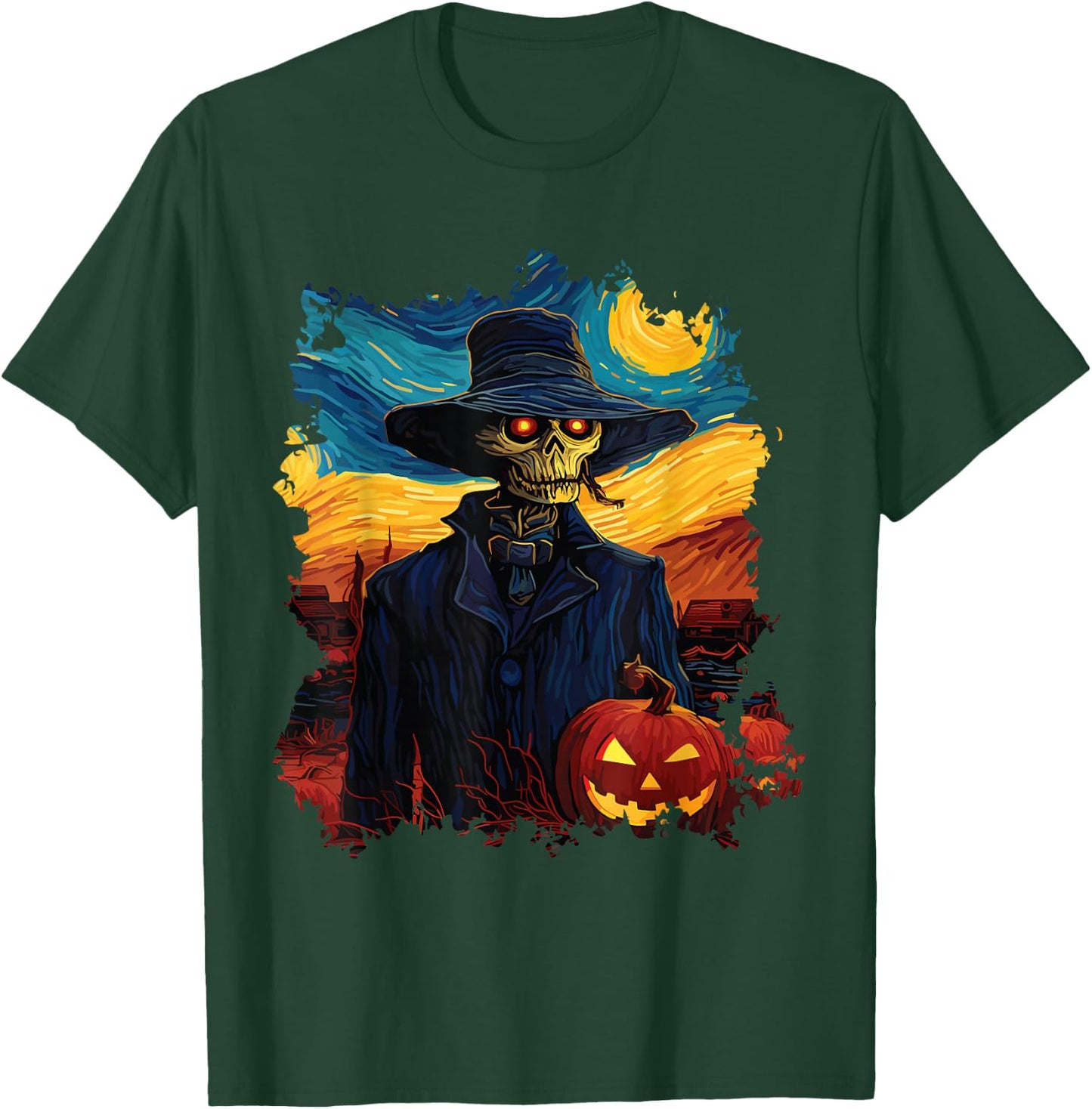 Skeleton's Halloween Party With Lighted Pumpky Funny T-Shirt - T-Shirt | Forest