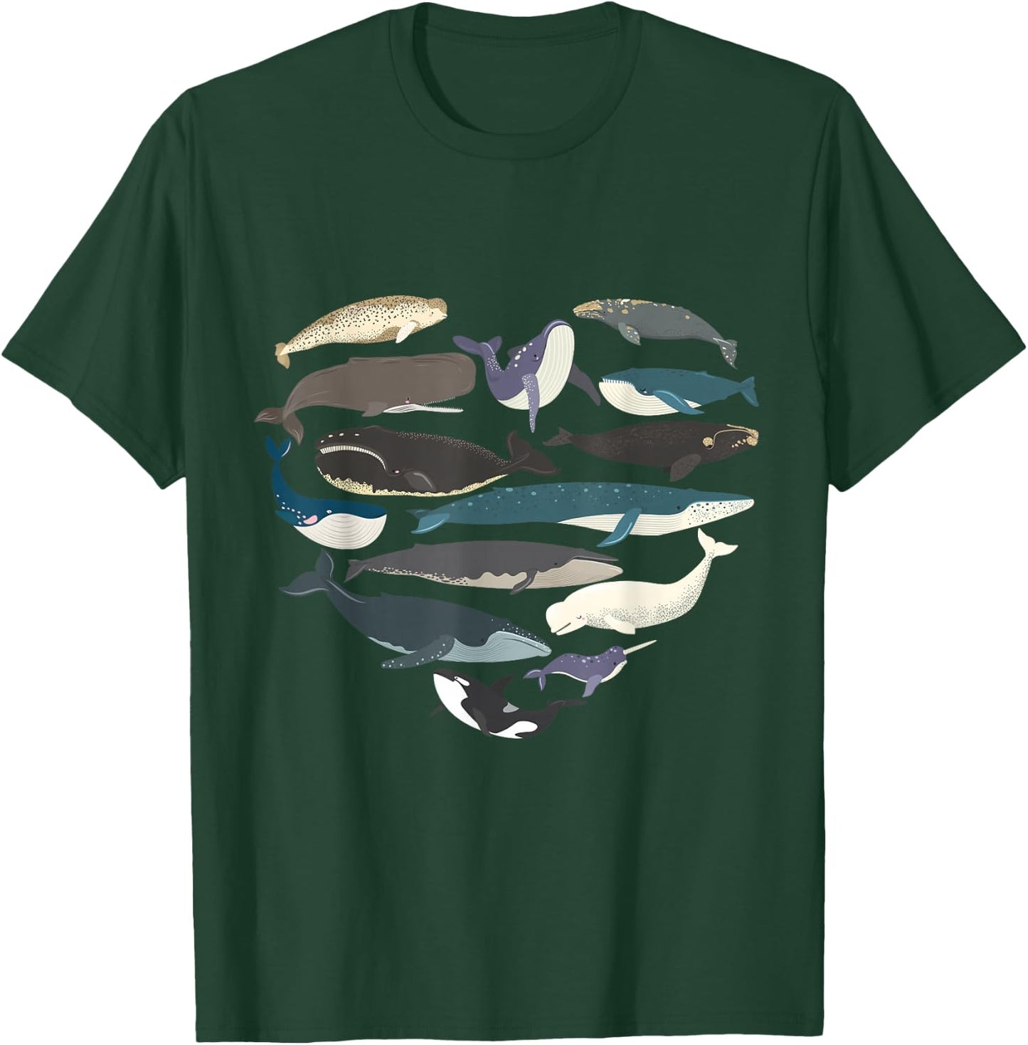 Whales Heart Shape Cute Ocean Mammals Whale Breeds Species T-Shirt - T-Shirt | Forest
