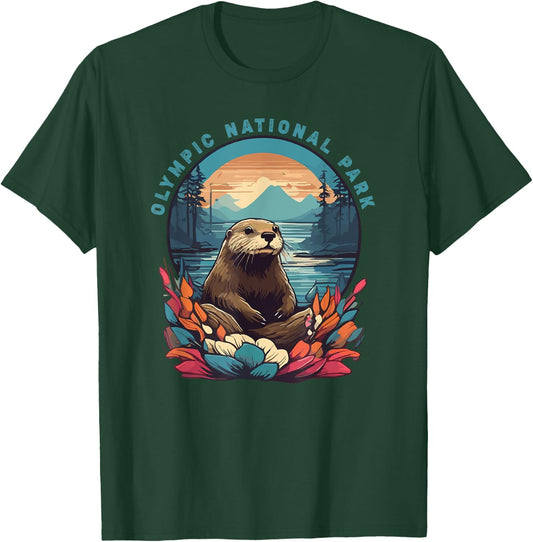 Olympic National Park Otter Lover Vintage American Souvenir T-Shirt - T-Shirt | Forest