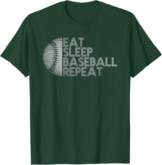Eat Sleep Baseball Repeat Baseball Player Funny Baseball T-Shirt - T-Shirt | Forest
