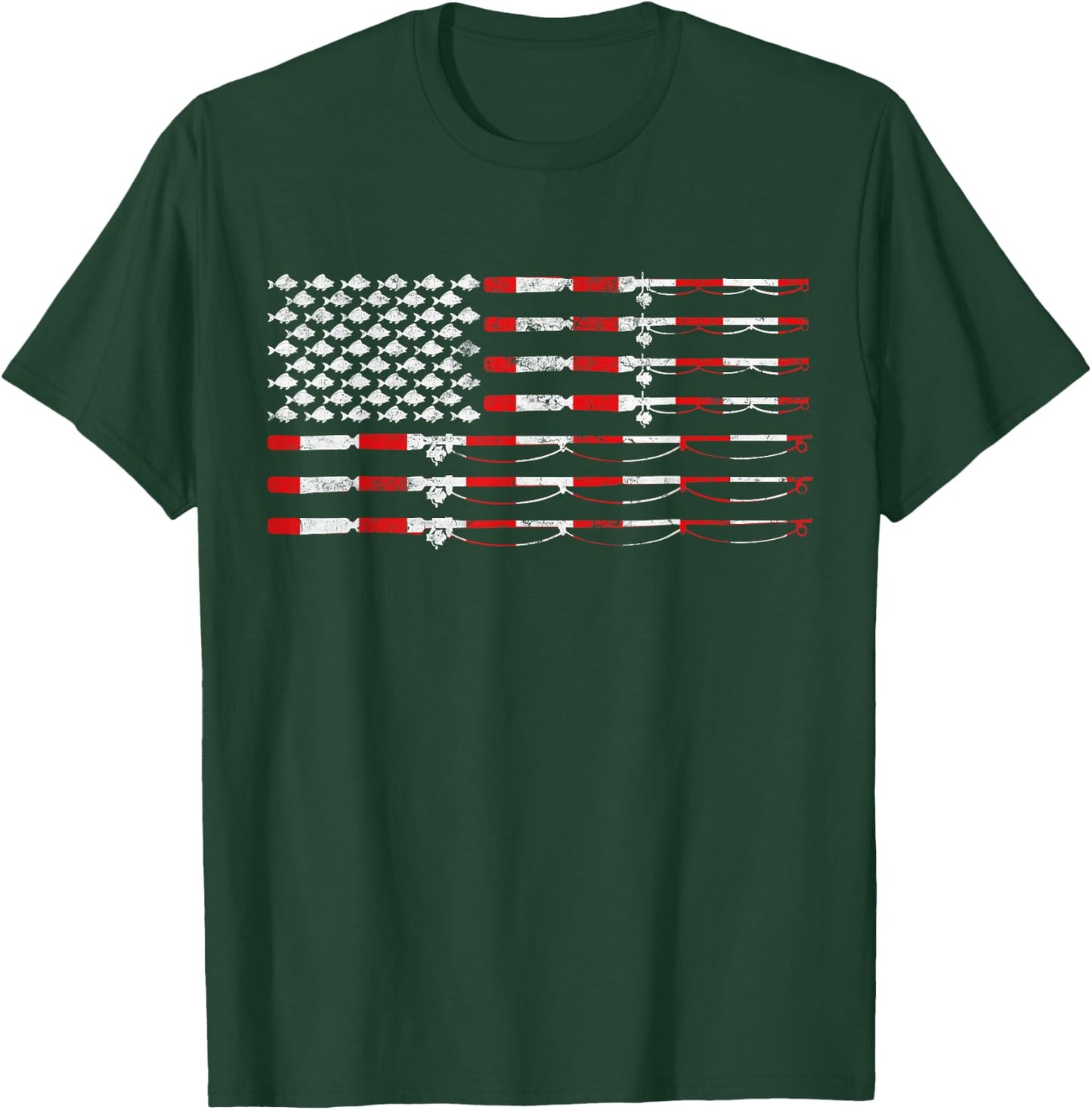 Fishing Fly Rod American Flag Gift Fisherman Small T-Shirt - T-Shirt | Forest