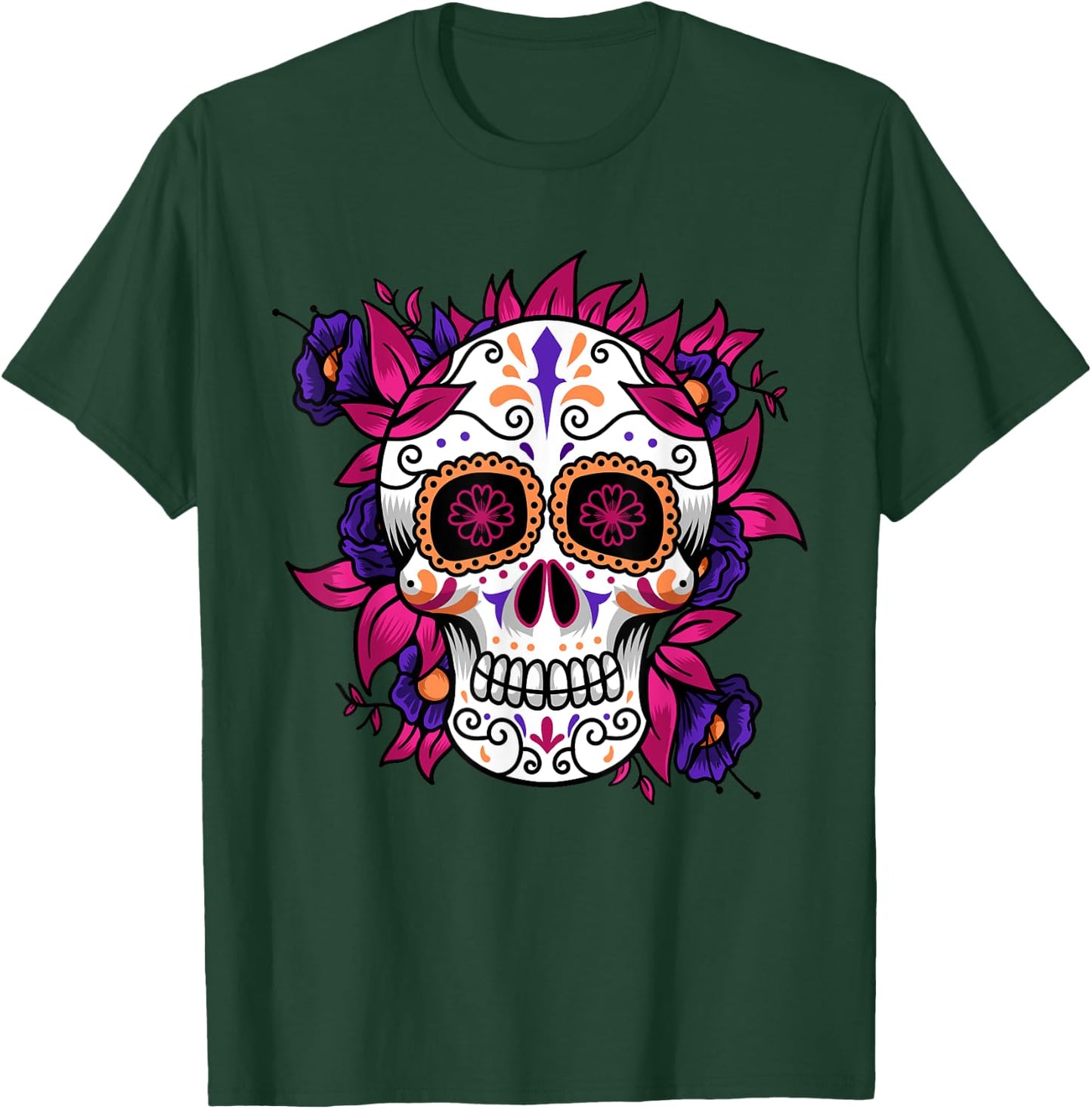 Flower Sugar Skull Funny Day Of The Dead Gift Women T-Shirt - T-Shirt | Forest