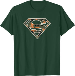 DC Comics Superman Shield Orange Camo White Outline T-Shirt - T-Shirt | Forest