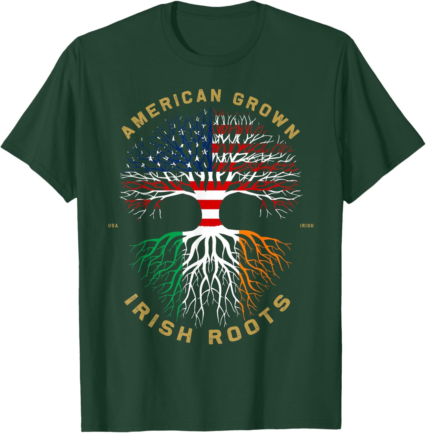 American Grown with Irish Roots Tree USA Flag Unique T-Shirt - T-Shirt | Forest