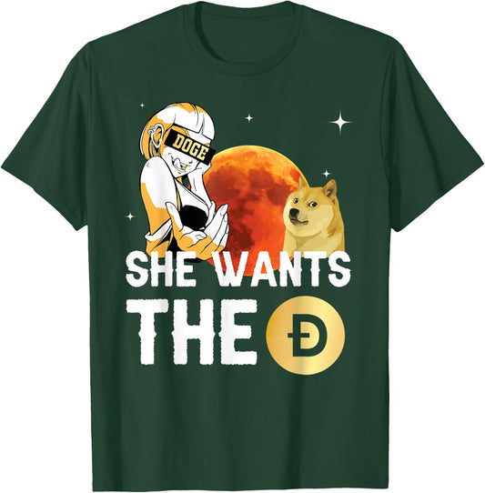 She Wants the Dogecoin Shirt, Hilarious Crypto to the Moon T-Shirt - T-Shirt | Forest