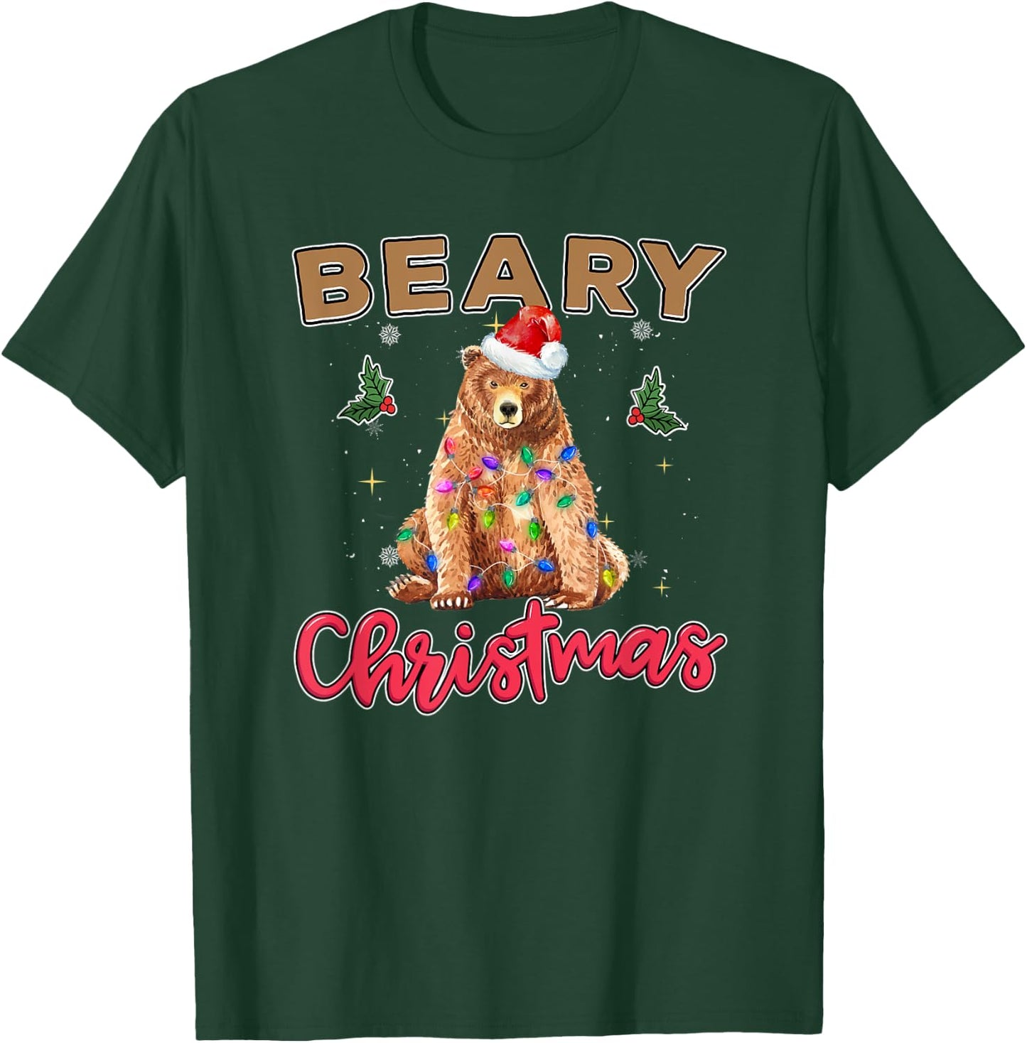 Beary Merry Christmas For Bear Lovers Funny Xmas Lights T-Shirt - T-Shirt | Forest