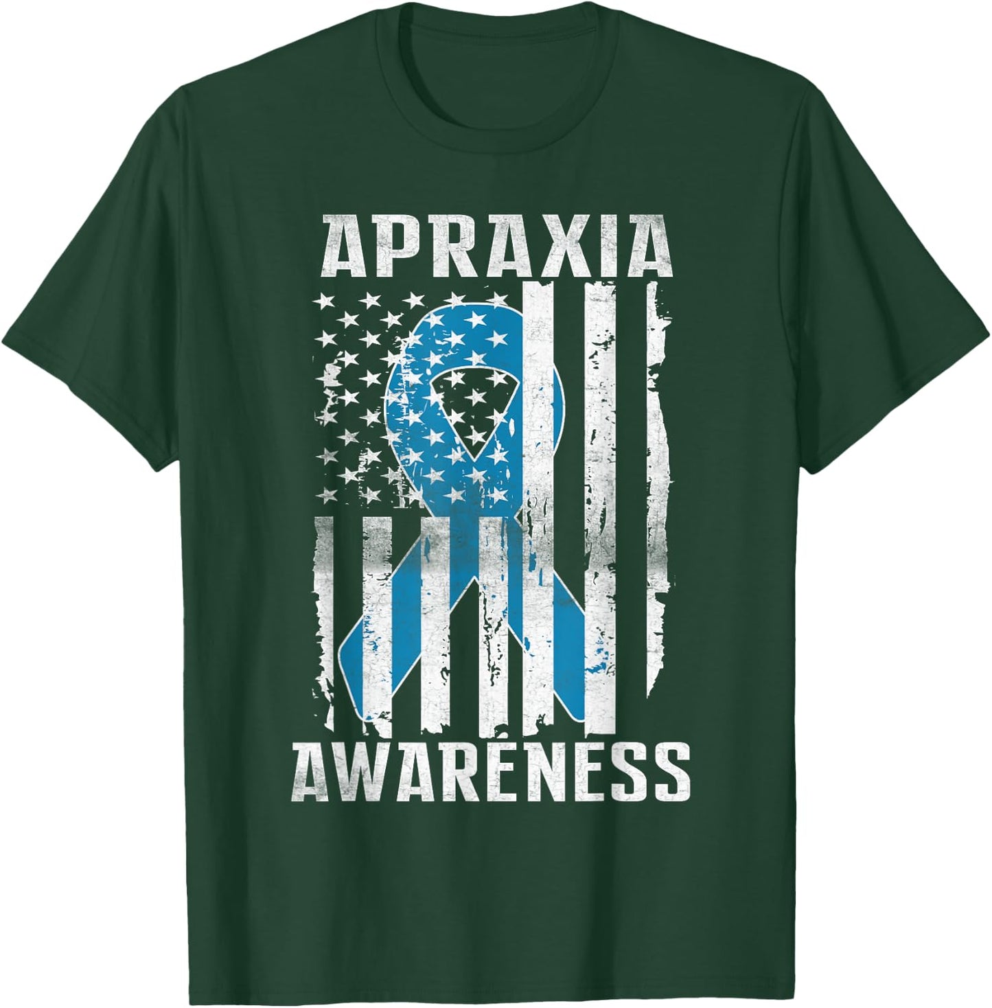 Apraxia Awareness Month Day USA Flag Ribbon Blue T-Shirt - T-Shirt | Forest