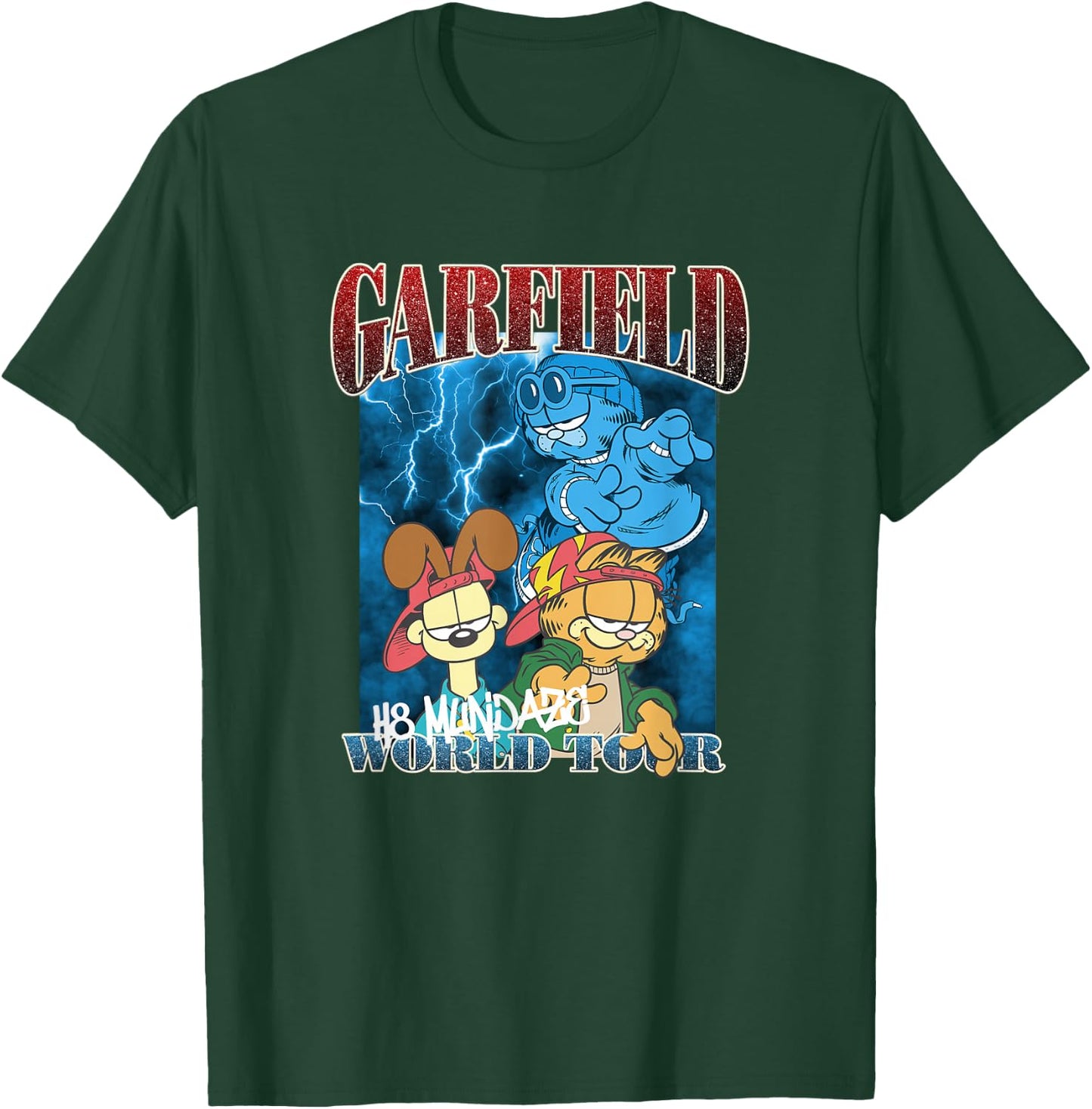 Garfield H8 Mundaze World Tour Front and Back Cartoon Cat T-Shirt - T-Shirt | Forest