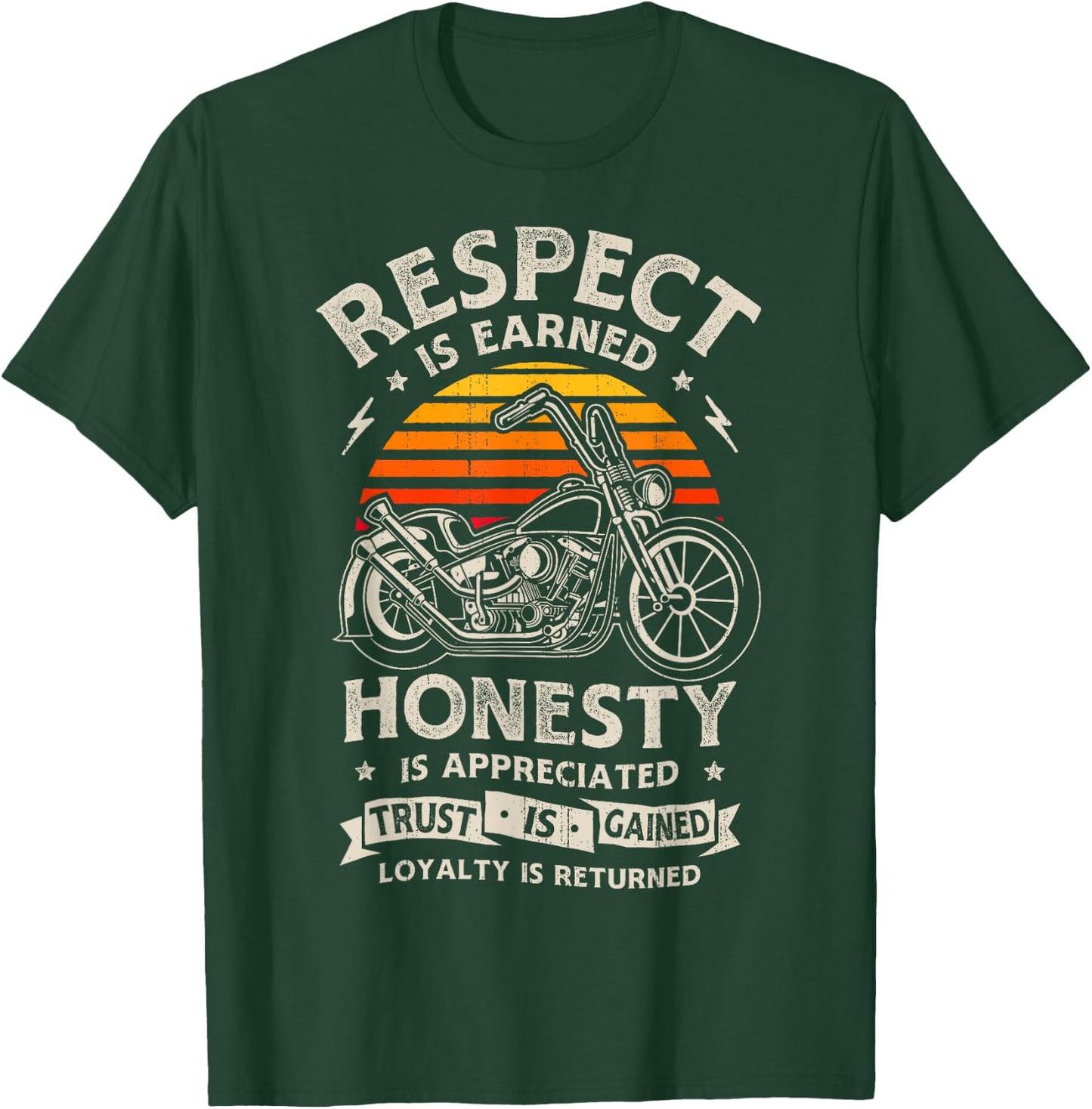 Biker Respect Honesty Trust Loyalty Retro Motorcycle Bike T-Shirt - T-Shirt | Forest