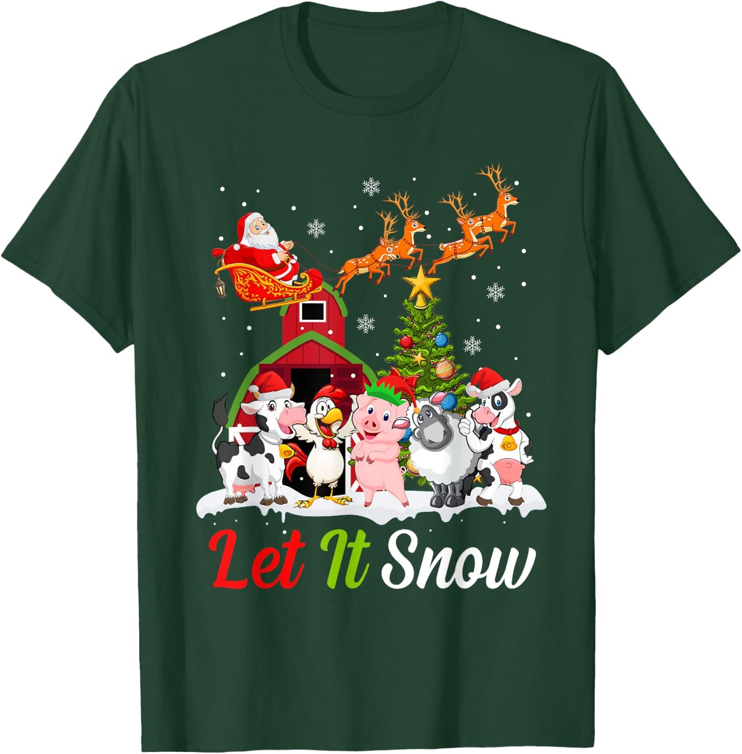 Let It Snow Merry Xmas Gift Farm Animals Tractor T-Shirt - T-Shirt | Forest