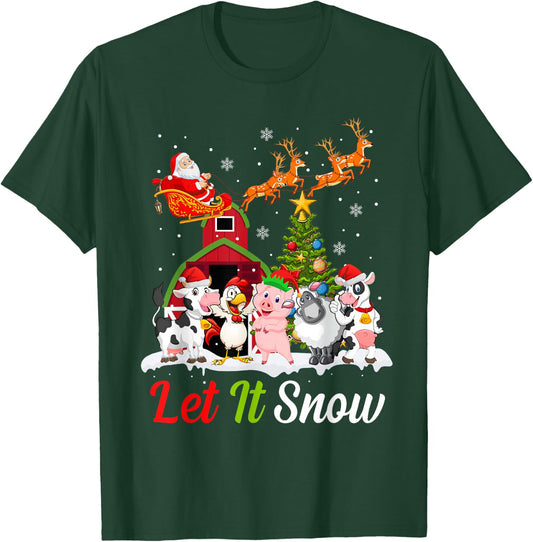 Let It Snow Merry Xmas Gift Farm Animals Tractor T-Shirt - T-Shirt | Forest