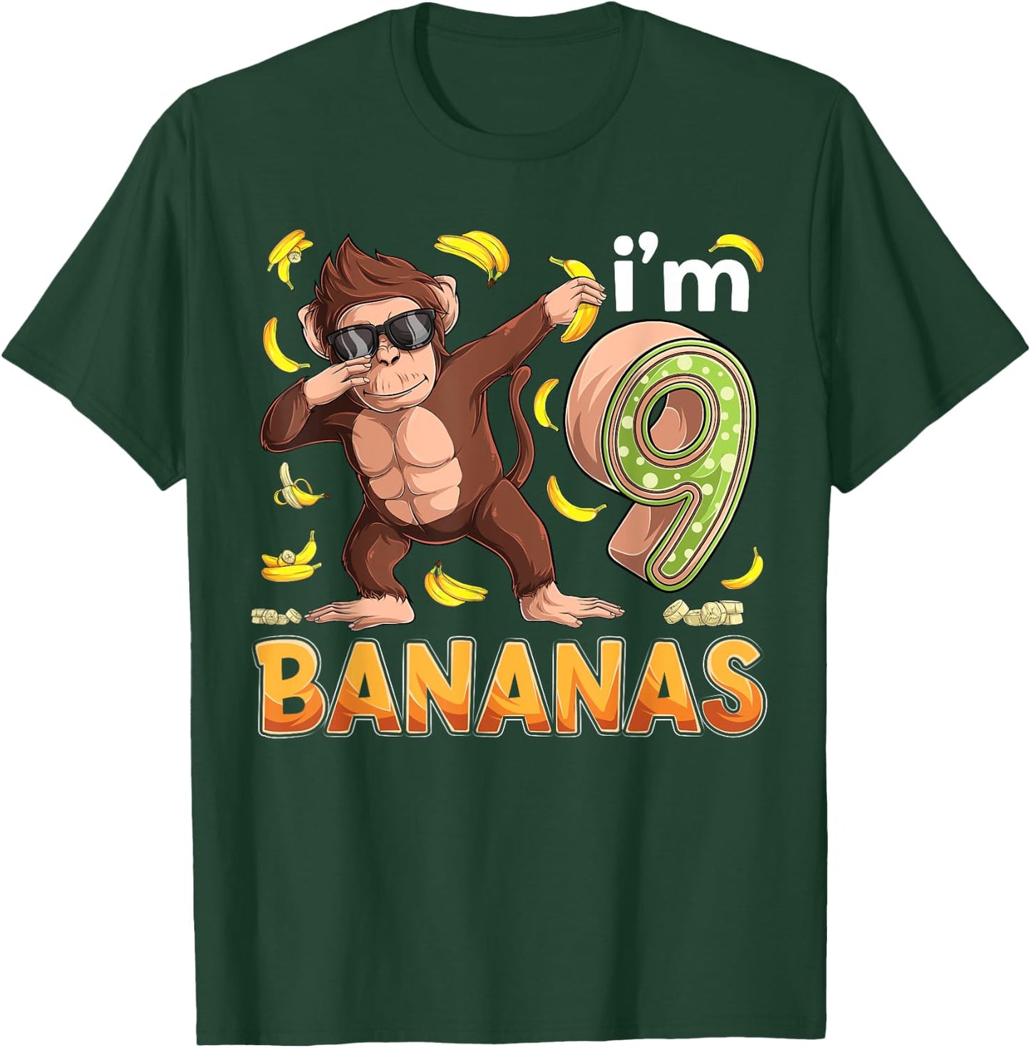 9 Year Old Monkey Birthday Safari Jungle Animal 9th B-day T-Shirt - T-Shirt | Forest