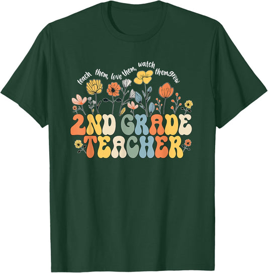 2nd Second Grade Teacher Appreciation Teaching Wildflowers T-Shirt - T-Shirt | Forest