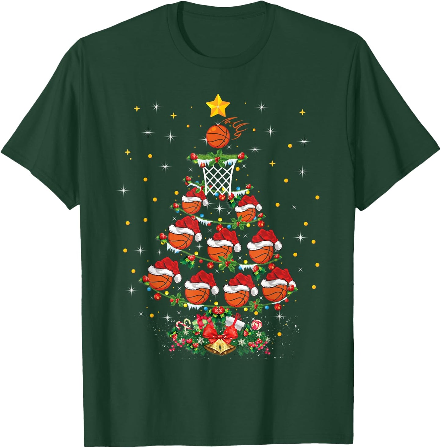 Basketball Sports Lover Xmas Gift Basketball Christmas Tree T-Shirt - T-Shirt | Forest
