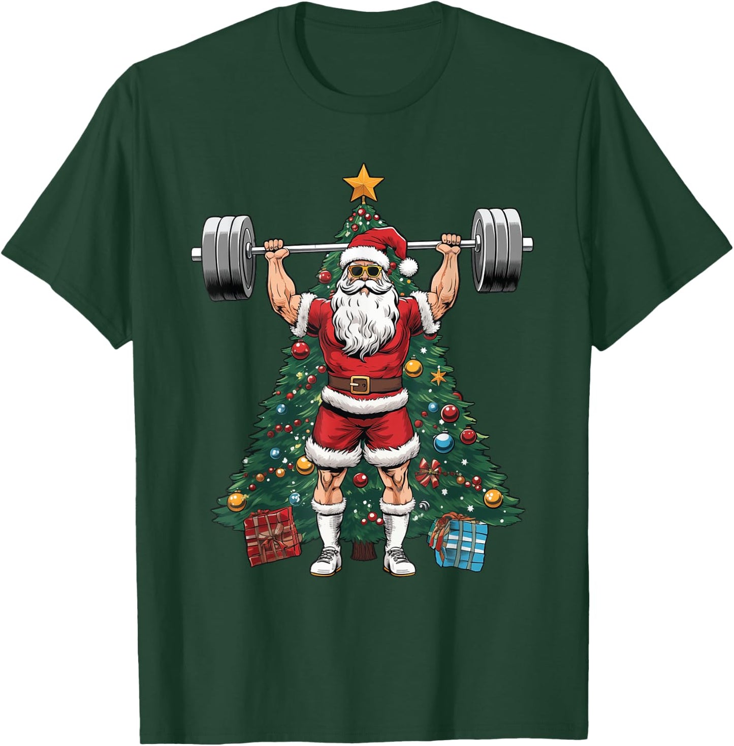 Funny Santa Weightlifting Clean Jerks Workout Christmas T-Shirt - T-Shirt | Forest