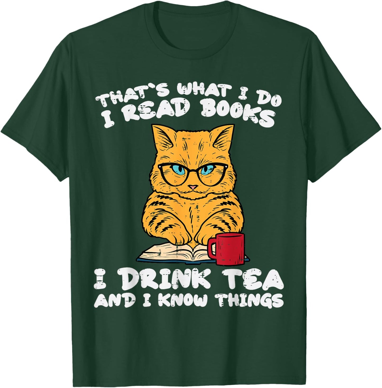 Cat Tea Funny Read Reading Book Librarian Men Women Kids T-Shirt - T-Shirt | Forest