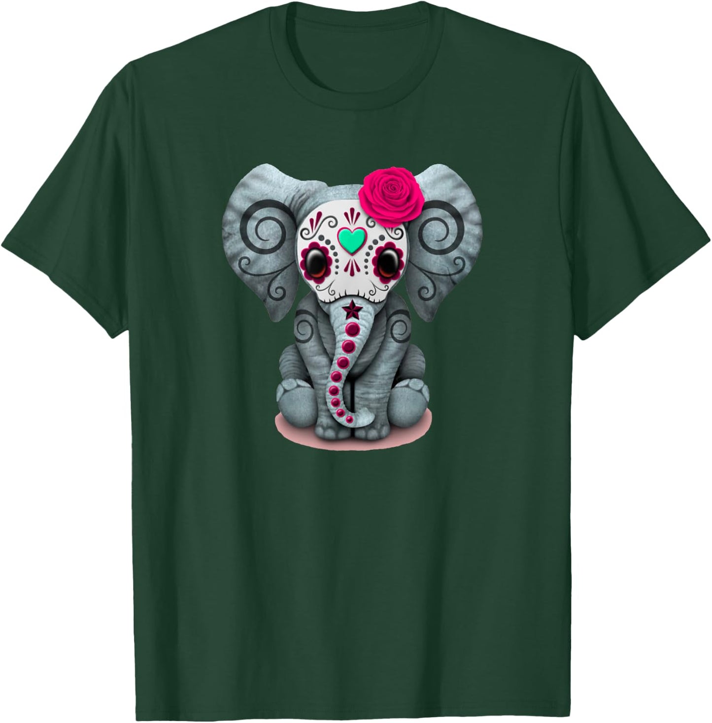 Sugar Skull Red Rose Elephant Day Of The Dead Halloween T-Shirt - T-Shirt | Forest