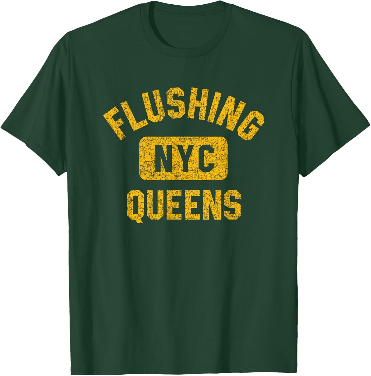 Flushing Queens NYC Gym Style Distressed Amber Print T-Shirt - T-Shirt | Forest