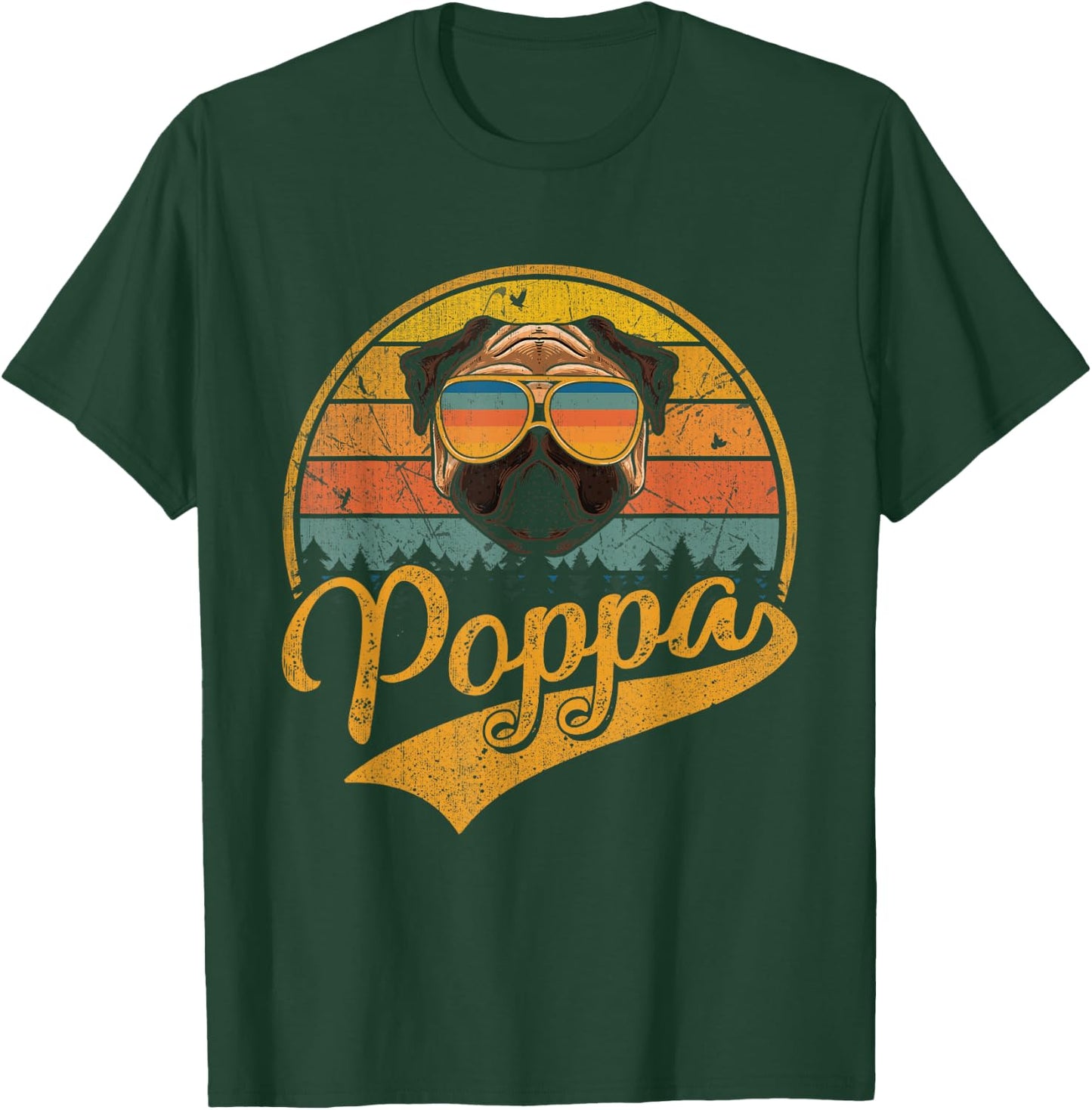 Cool Father's Day Gifts Retro Vintage Pug Poppa T-Shirt - T-Shirt | Forest