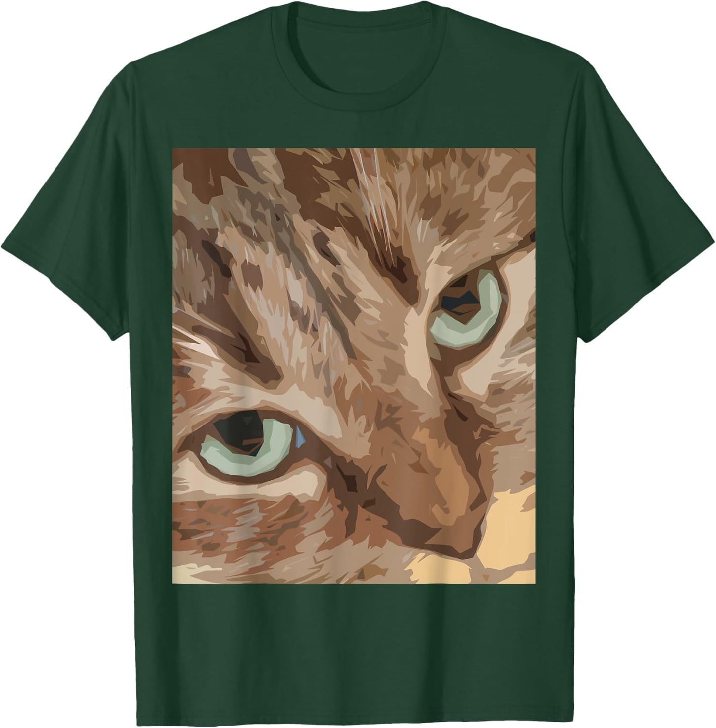 Cute Abstract Brown Tabby Cat Art with Green Eyes T-Shirt - T-Shirt | Forest