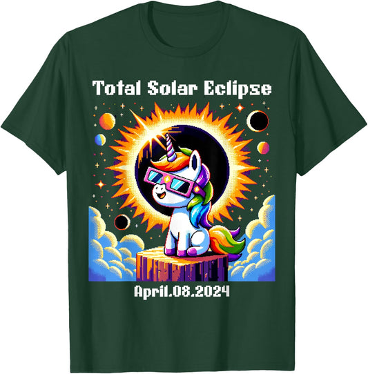 Solar Eclipse 2024 Total Eclipse April 8th 24 Unicorn T-Shirt - T-Shirt | Forest