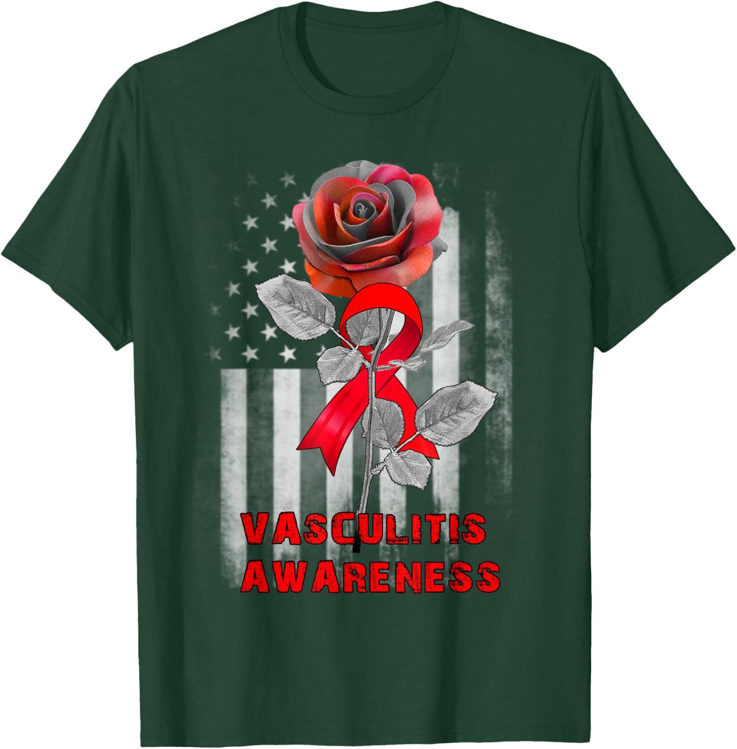 Rose Flower Vasculitis Awareness Ribbon T-Shirt - T-Shirt | Forest