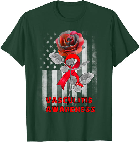 Rose Flower Vasculitis Awareness Ribbon T-Shirt - T-Shirt | Forest