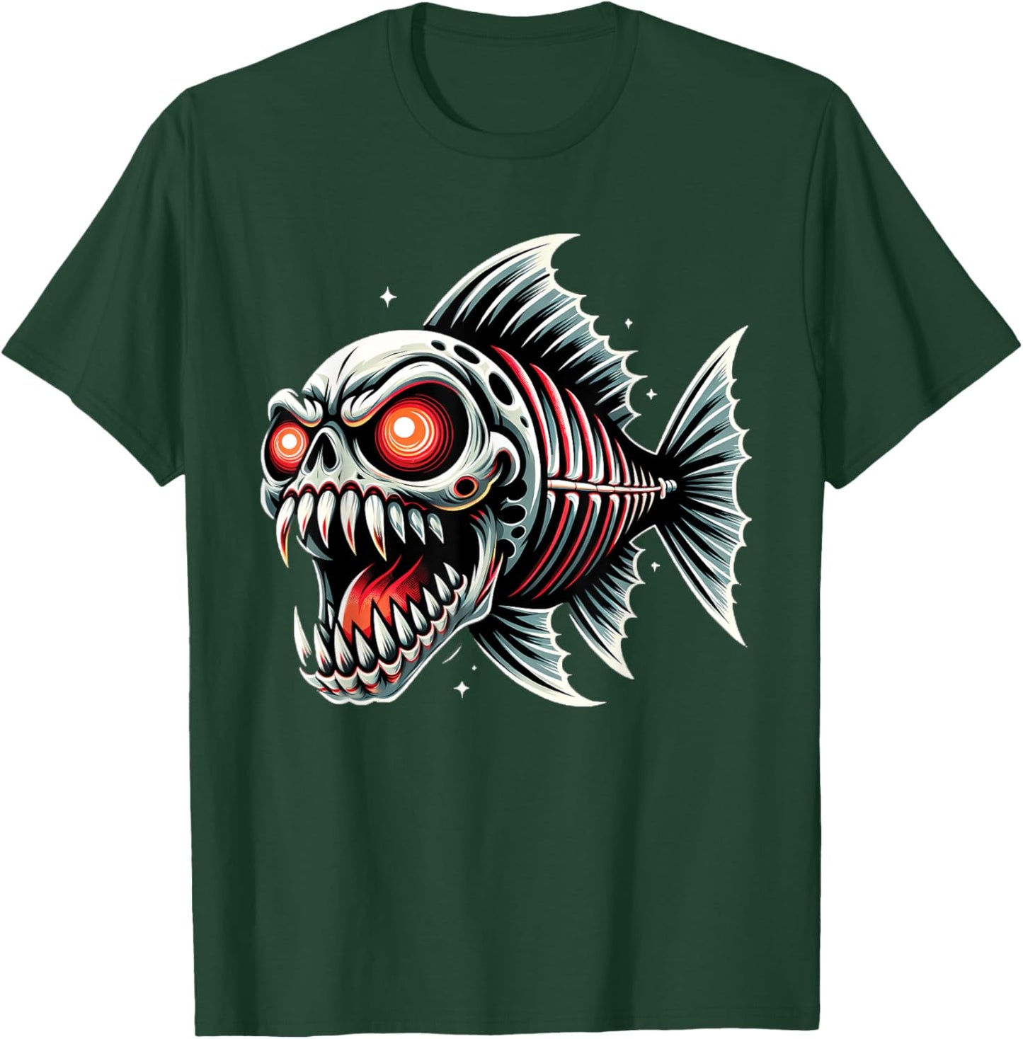 Funny Monster Skeletal Piranha Cartoon Drawing T-Shirt - T-Shirt | Forest