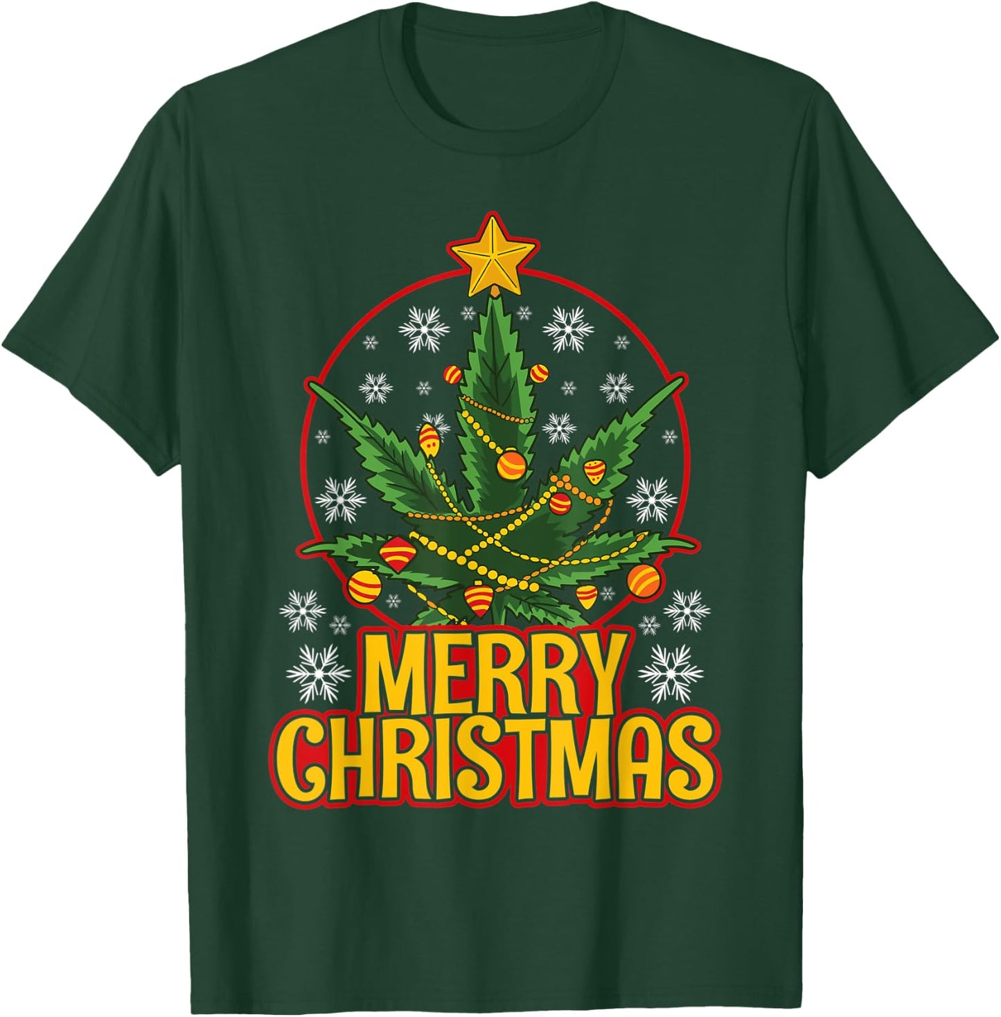 Merry Christmas Weed Marijuana Leaf Christmas Tree Pot Leaf T-Shirt - T-Shirt | Forest